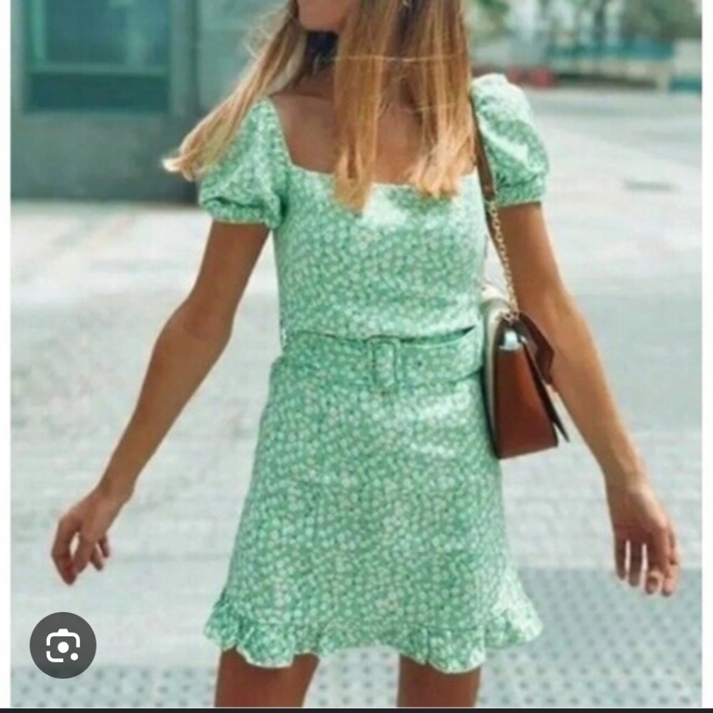 Nwt Zara Floral Cotton Puff Sleeve Dress, Sz S